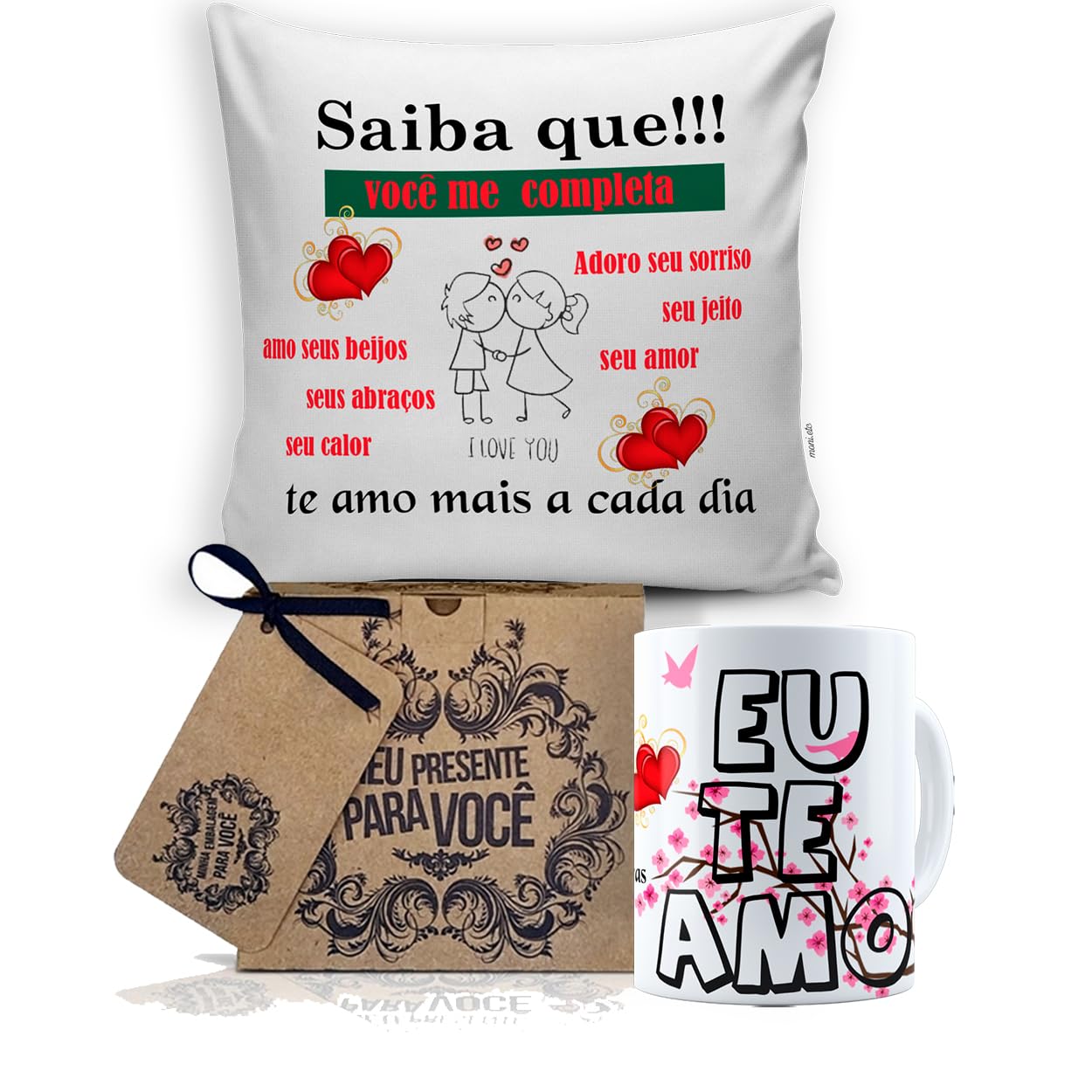 Almofada 40x40 + Caneca Branca - Mundo Dos Namorados (ASIN: B09L1MLBRL)