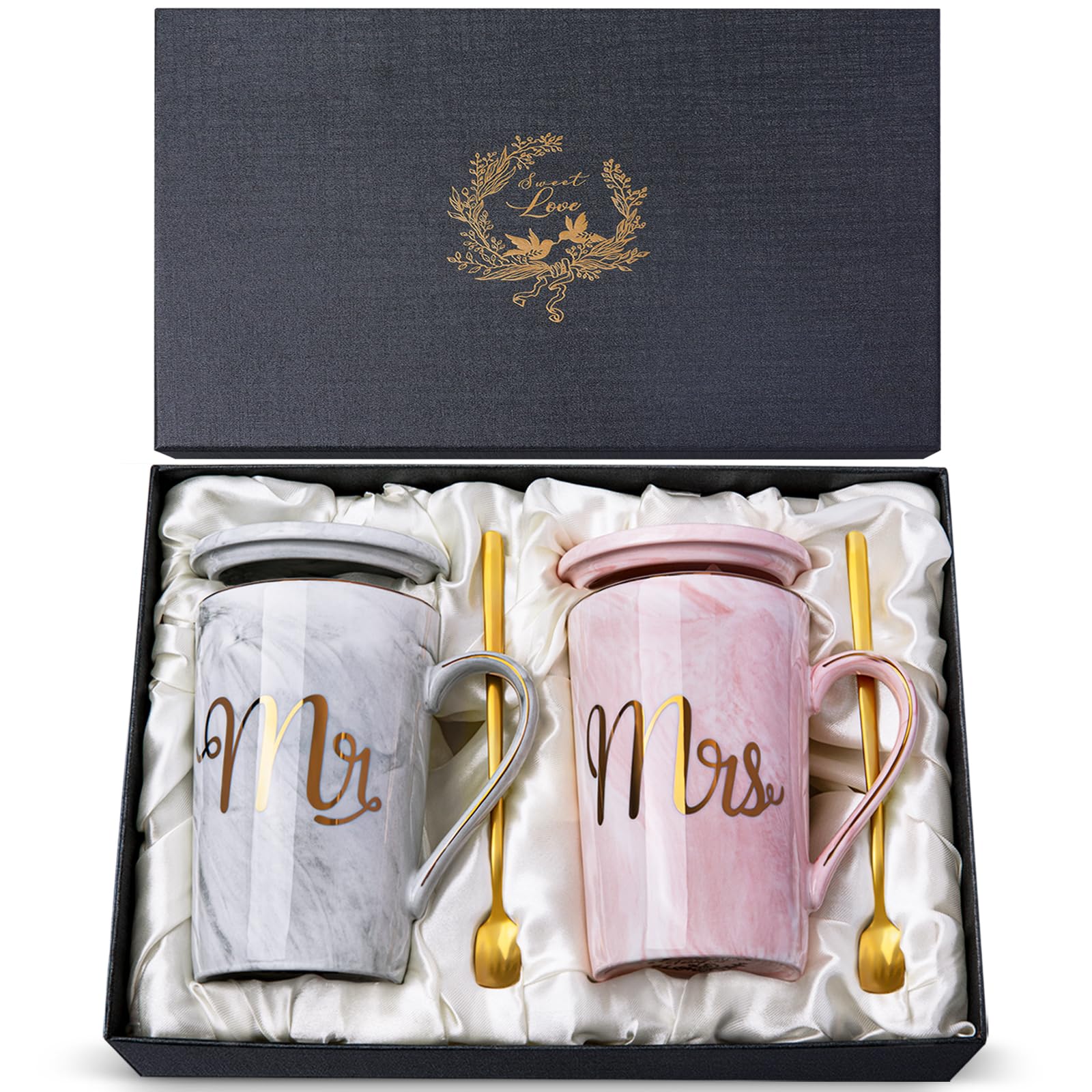 Conjunto de Canecas de Mármore com Folha de Ouro Real