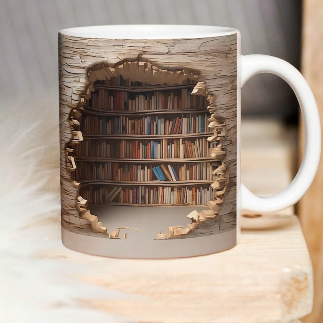 Caneca com Efeito 3D de Livros Para Leitoras