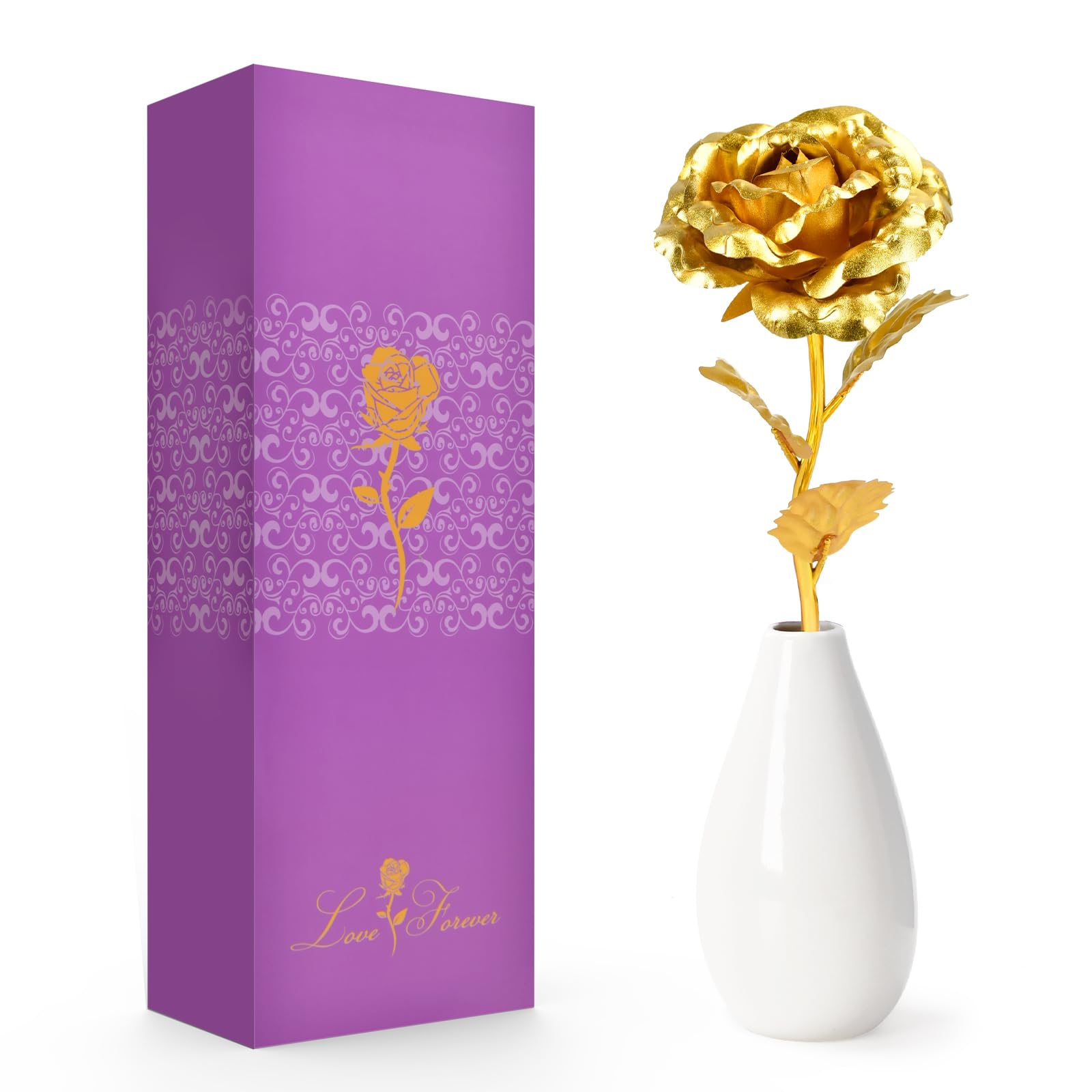 Rosa Eterna Dourada com Vaso Decorativo
