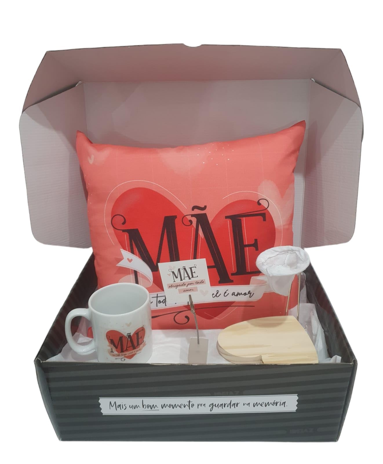 Super Kit Presente Dia Mães Almofada Caneca Mini Coador Café (Rosa)