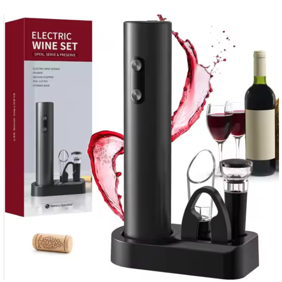 Abridor de Vinho Elétrico Saca Rolhas Automático Kit 5 Peças