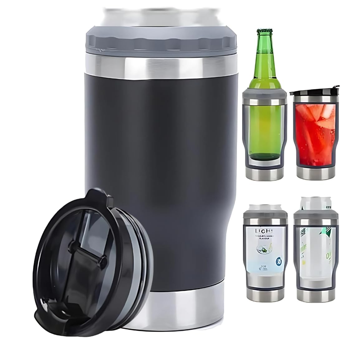 Porta Lata Térmico 4 em 1 em Aço Inox Isolado a Vácuo