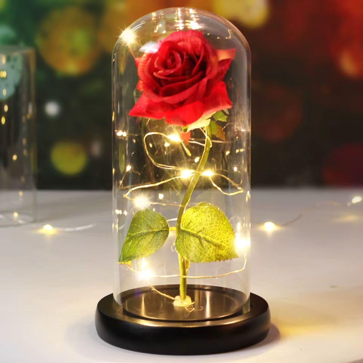 Flores em Cúpula com Led Rosa Vermelha –