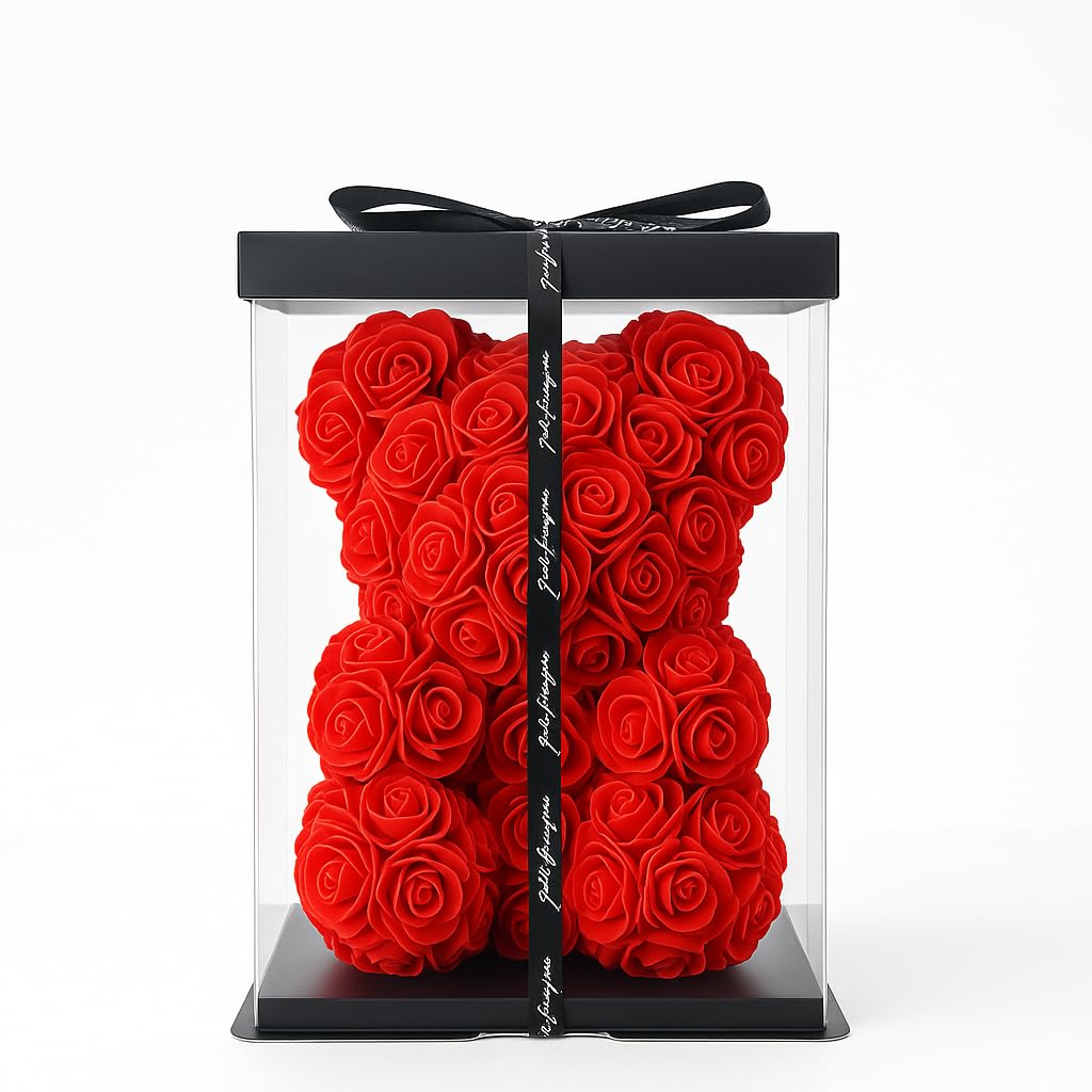 Urso de Rosas Artificiais Vermelhas com