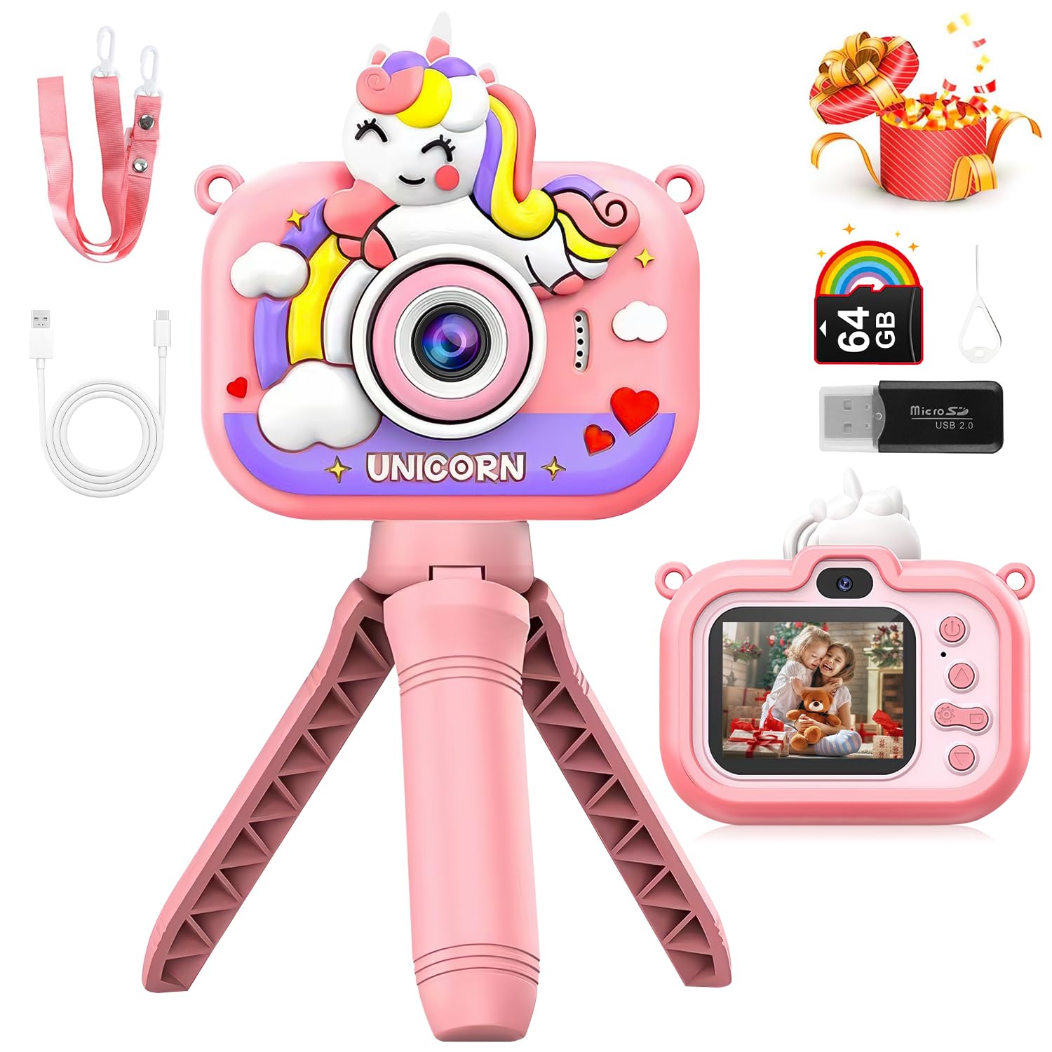 1. Máquina Fotográfica Infantil Unicórnio com Jogos