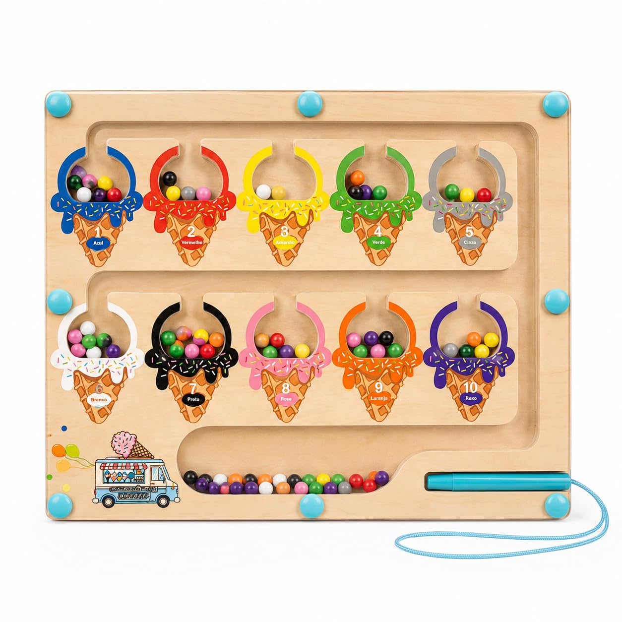 2. Brinquedo Educativo de Madeira Montessori Magnético com Sorvetes