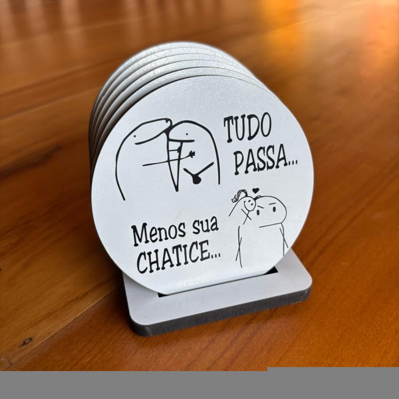 Kit Porta-Copos em MDF com Frases Engraçadas