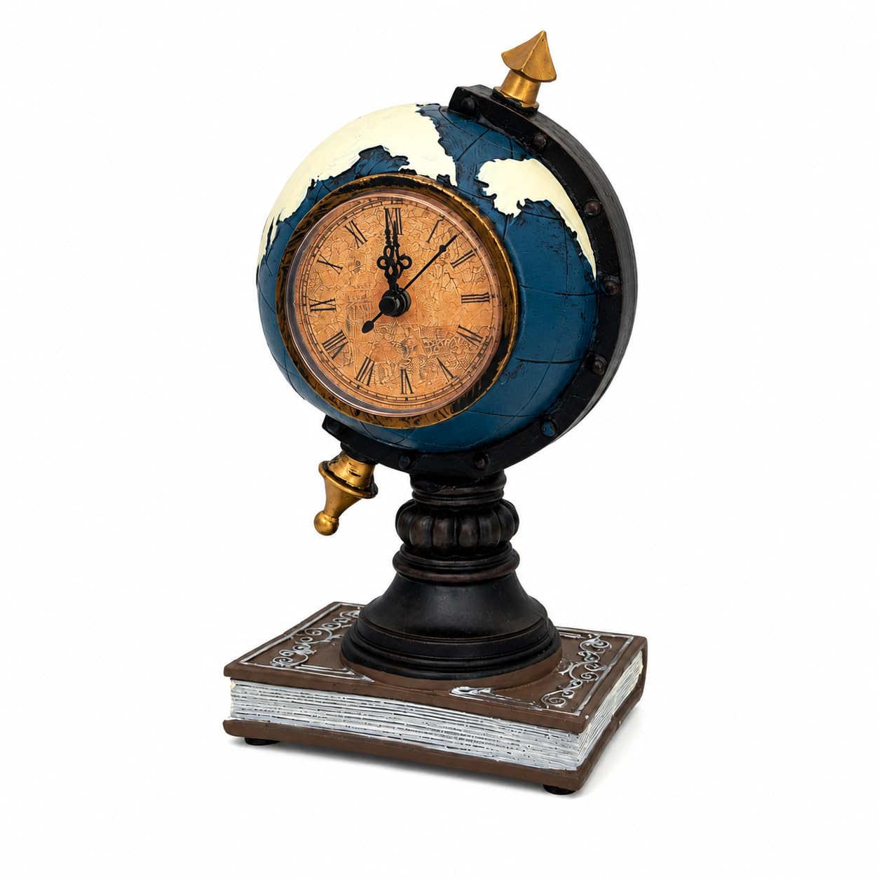 Relógio de Mesa Estatueta Retrô com Globo Terrestre Decorativo