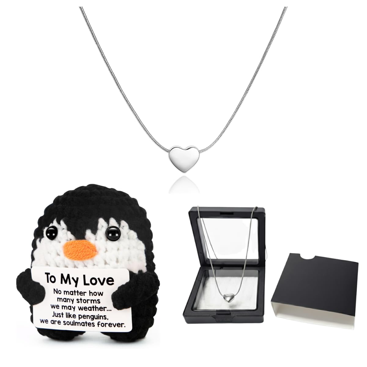 Kit Romântico com Pinguim de Crochê e