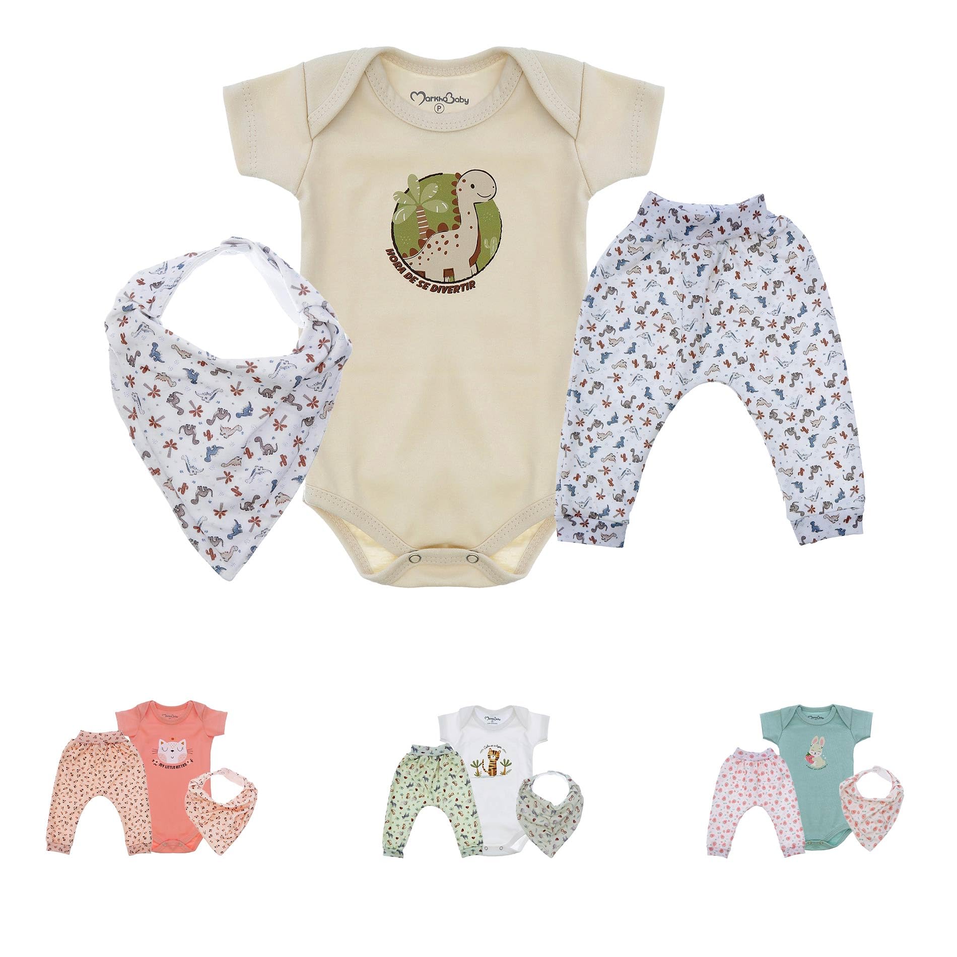 Kit 3 Peças Maternidade Body e Mijão Dino