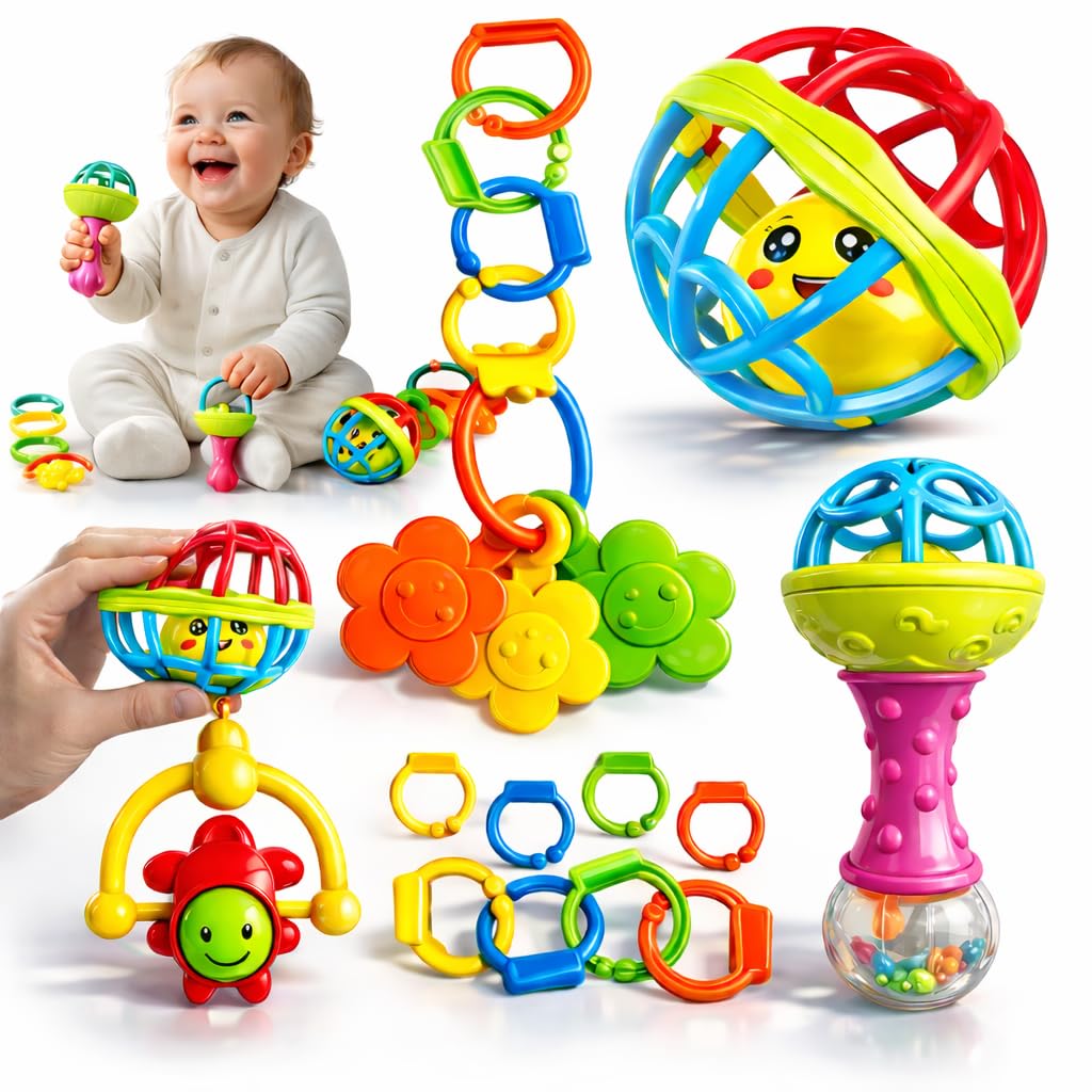 Kit Chocalho para Bebê 8 Peças Educativo e Sensorial