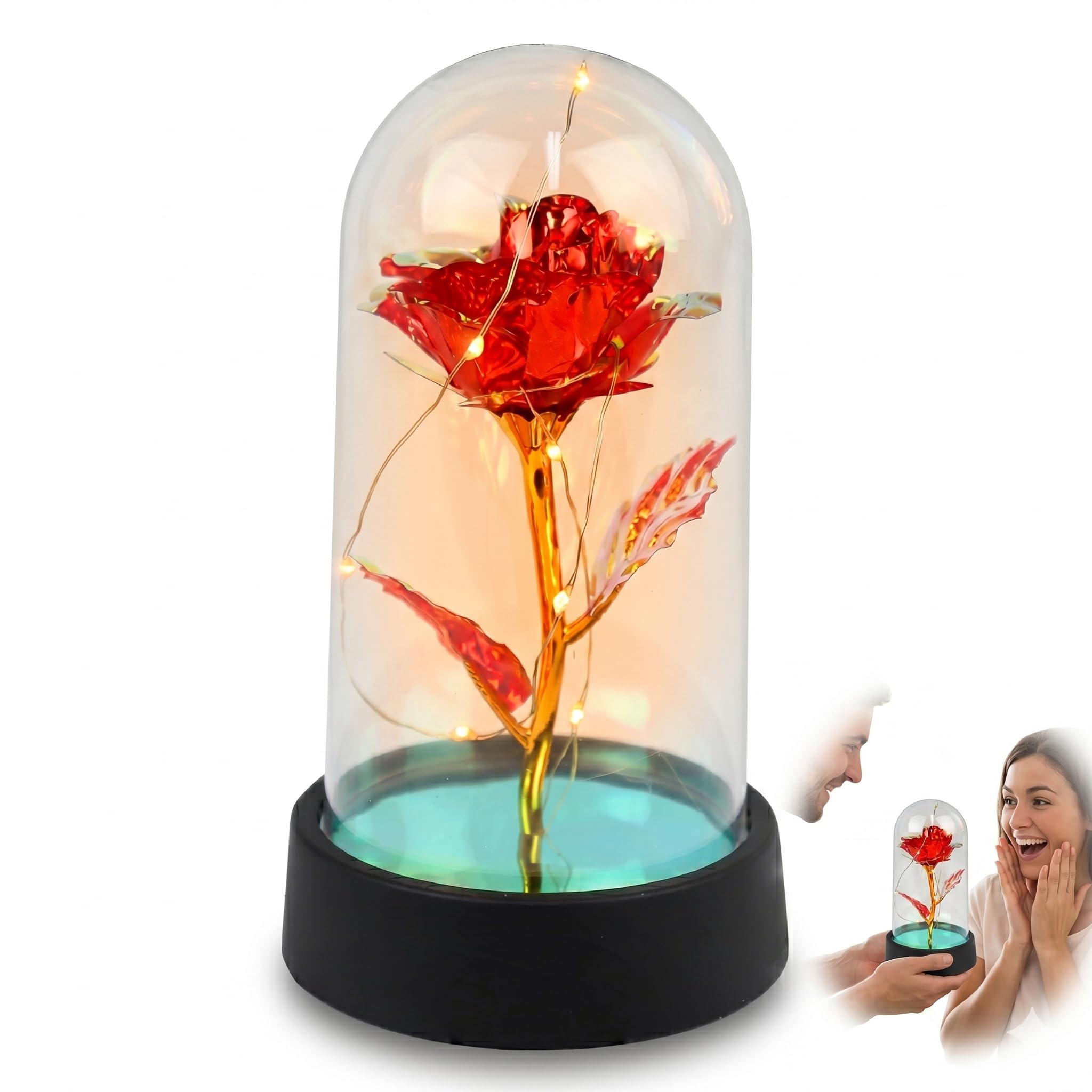 Luminária Flor Rosa Encantada Eterna com luz LED