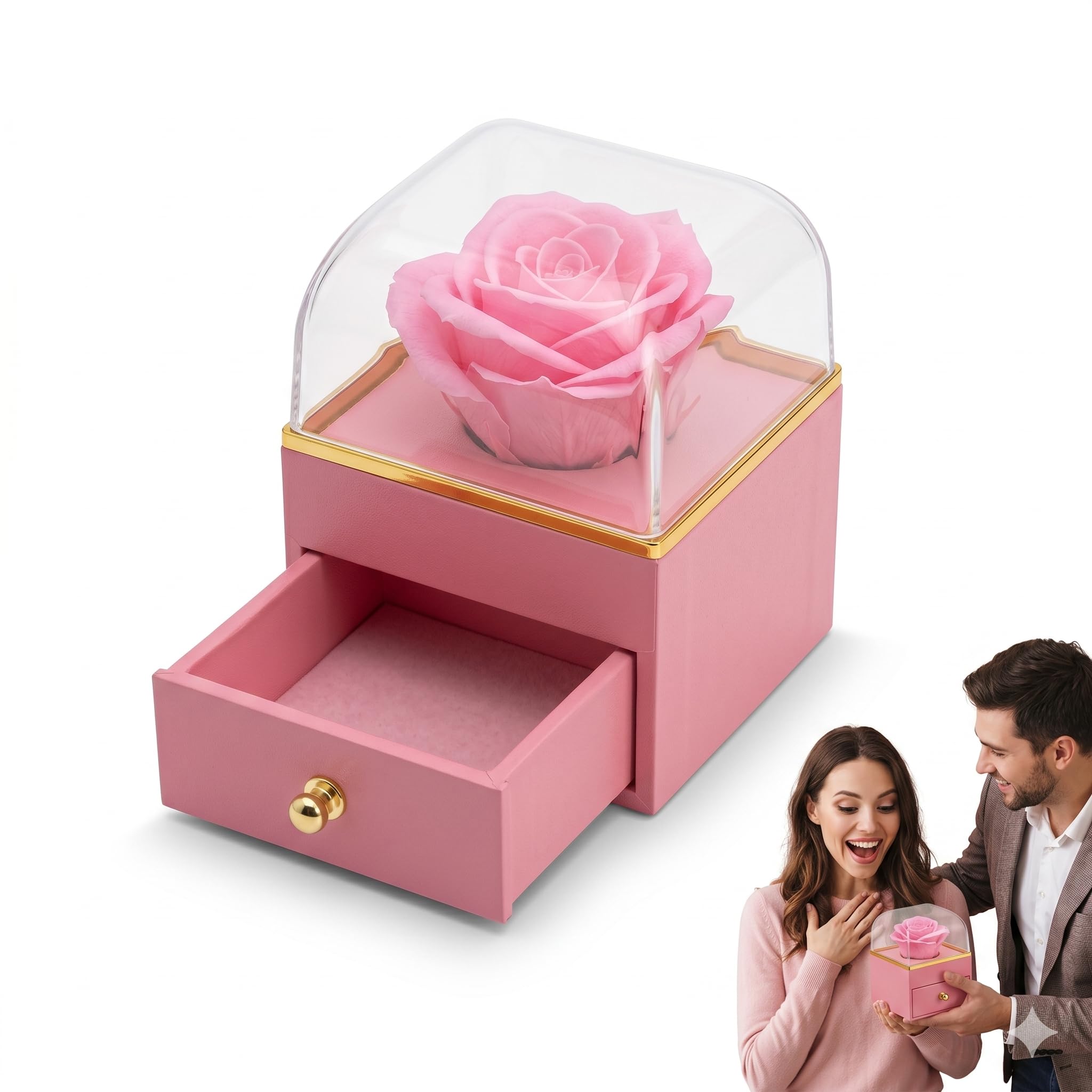 Caixa de Presente Rosa Eterna com Gaveta e Flor Perfumada
