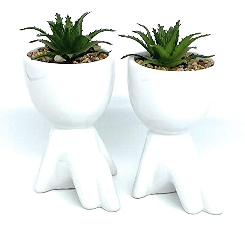 Kit Vasos Cerâmica com Planta Artificial
