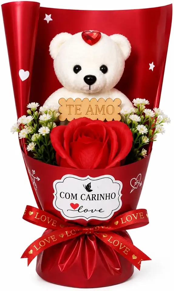Buquê de Rosa com Ursinho de Pelúcia