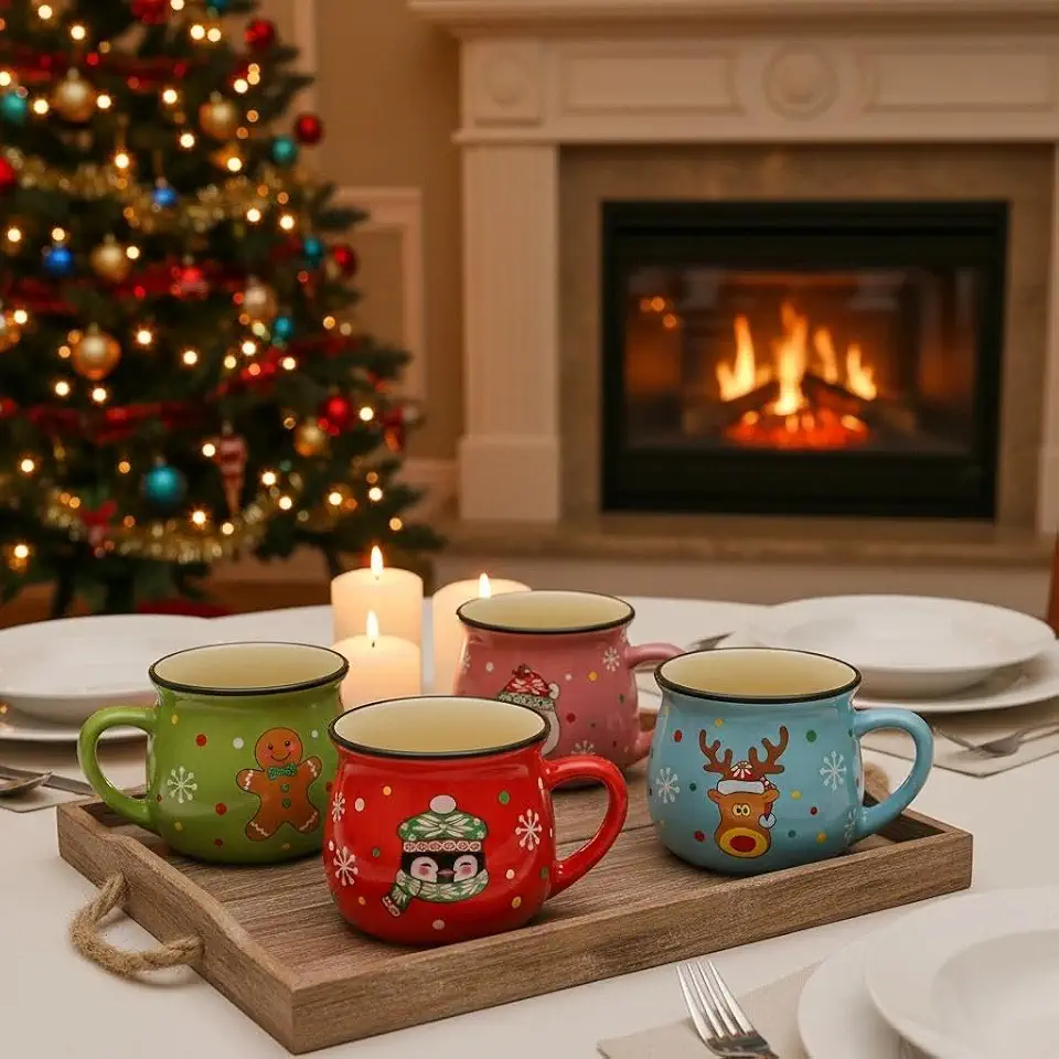 Caneca de Natal Temática Papai Noel, Ursinho e Rena