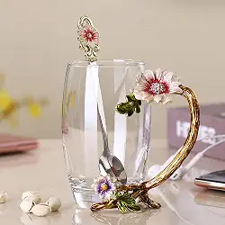 Caneca de Vidro com Girassol Esmaltado