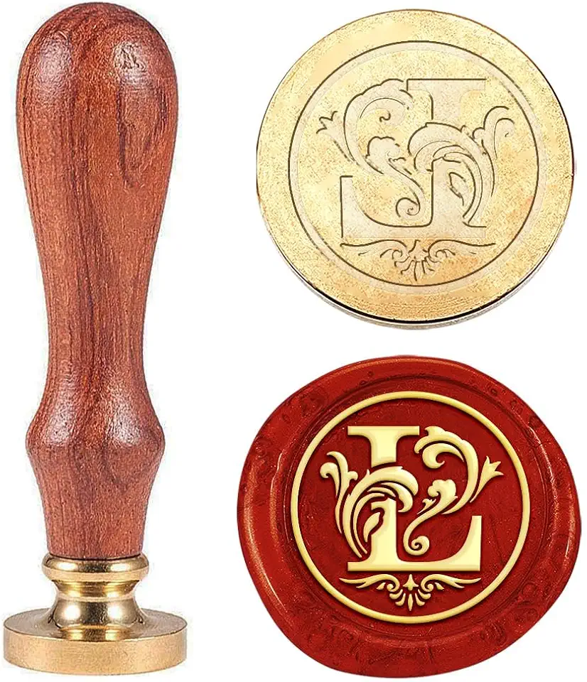 Carimbo de Cera com Inicial L e Caixa de Madeira