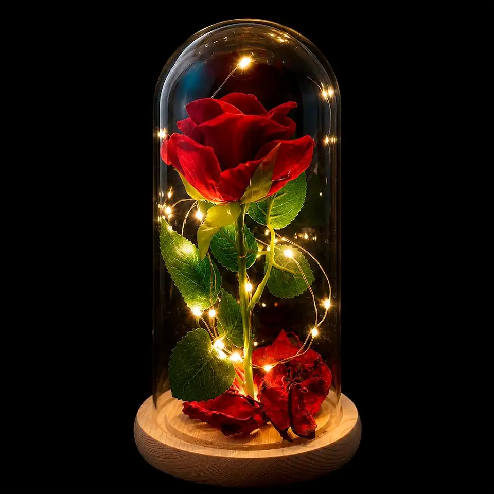 Rosa Vermelha Encantada Cúpula Acrílico LED 21cm