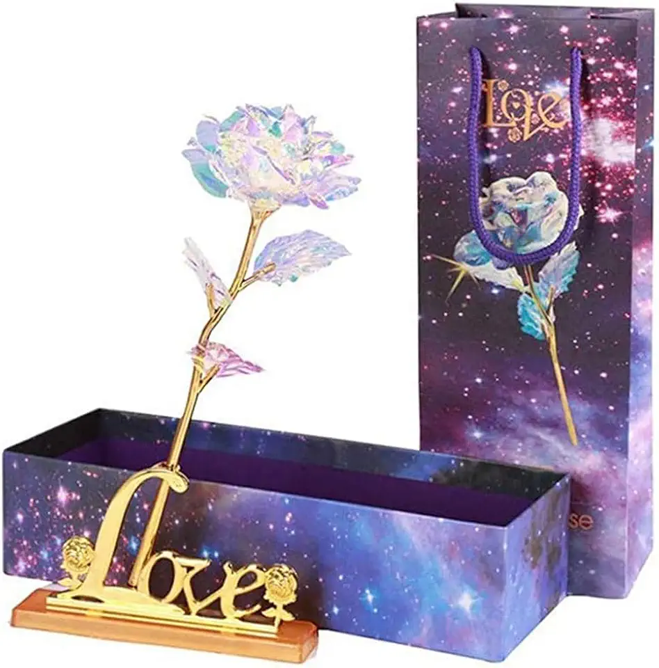 Rose de Ouro com Amor Base Stand LED
